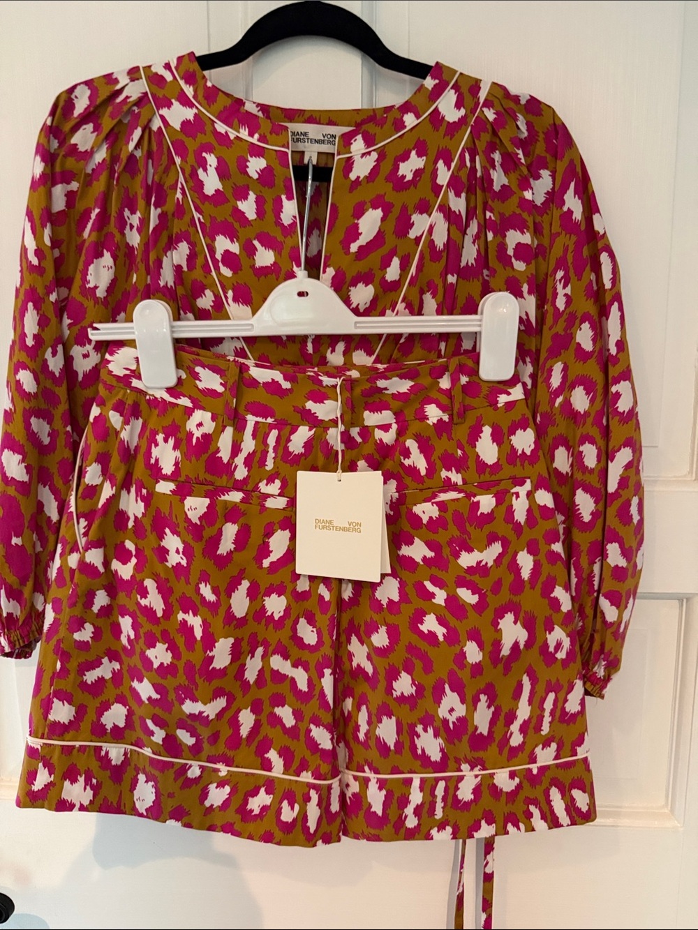 Diane Von Furstenberg Fuchsia, Olive & White Animal Print Top